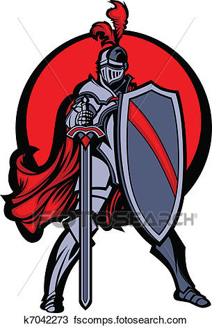 305x470 Clipart Of Knight Mascot With Sword And Shield K7042273