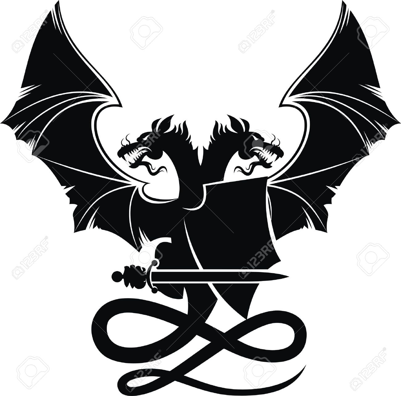 1300x1284 9493469 Heraldic Composition With Dragon Badge And Sword Stock