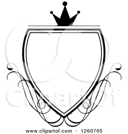 450x470 Clipart Of A Black And White Crowned Shield With Swirls