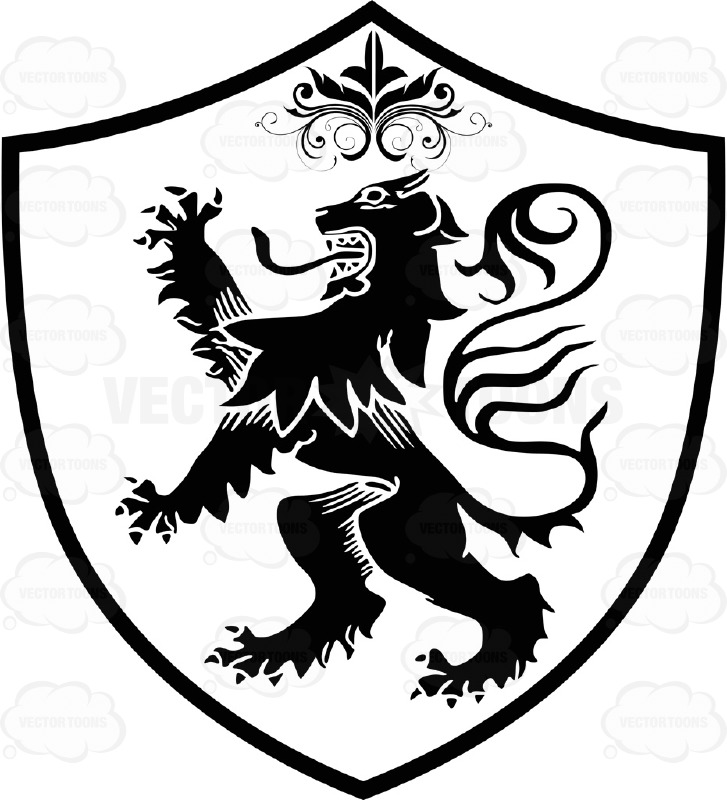 727x800 Black And White Medieval Stylized Lion Standing Up On Two Legs