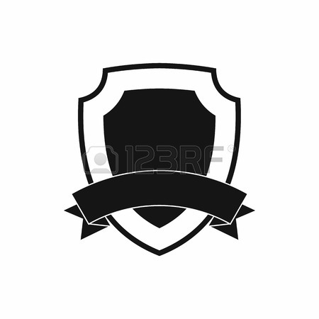 450x450 Black Shield With Ribbon Icon In Simple Style On A White