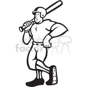 300x300 Royalty Free Black And White Baseball Player Standing Shield