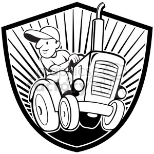 300x300 Royalty Free Black And White Farmer Driving Tractor Front Shield