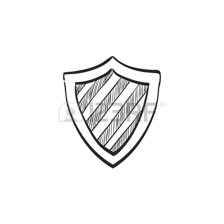 450x450 Shield Icon With Checkmark In Doodle Sketch Lines. Protection