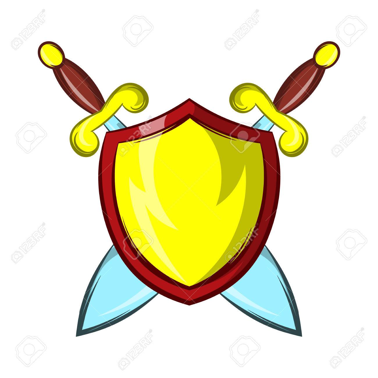 1300x1300 Gold Shield With Two Crossed Knight Swords Icon In Cartoon Style