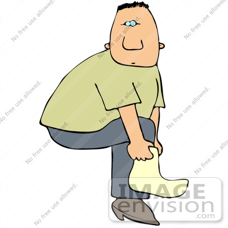 450x450 Clip Art Graphic Of A Caucasian Guy Lifting His Leg To Put A Sock