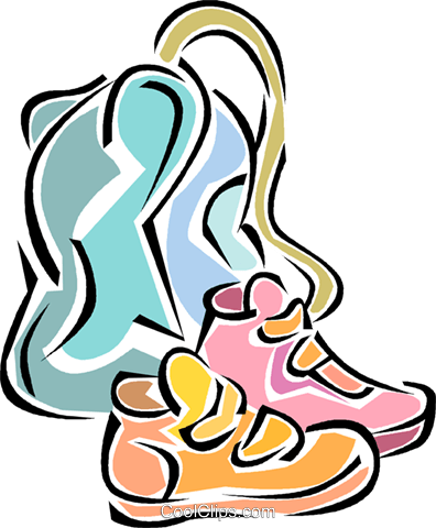 396x480 Running Shoes, School Bag Royalty Free Vector Clip Art