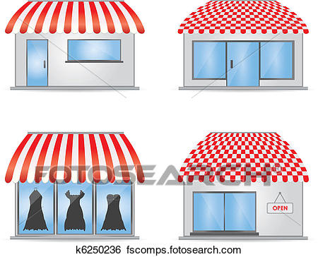 450x364 Clip Art Of Cute Shop Icons With Red Awnings K6250236