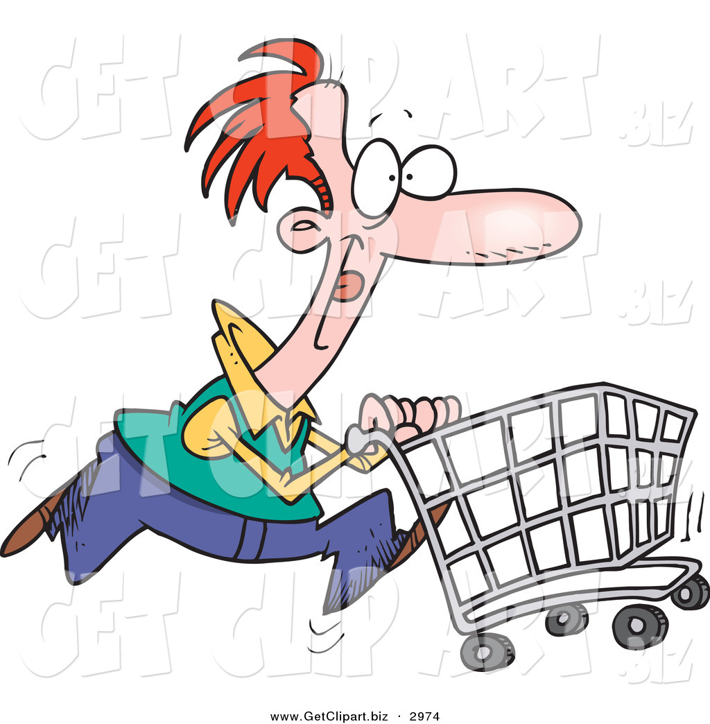 1024x1044 Clip Art Of A Red Haired Caucasian Man Pushing A Shopping Cart