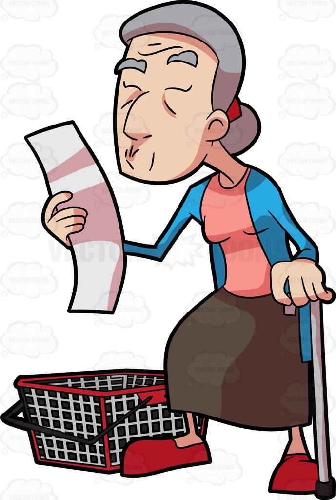 689x1024 A Grandma Checking Her Grocery List Cartoon Clipart