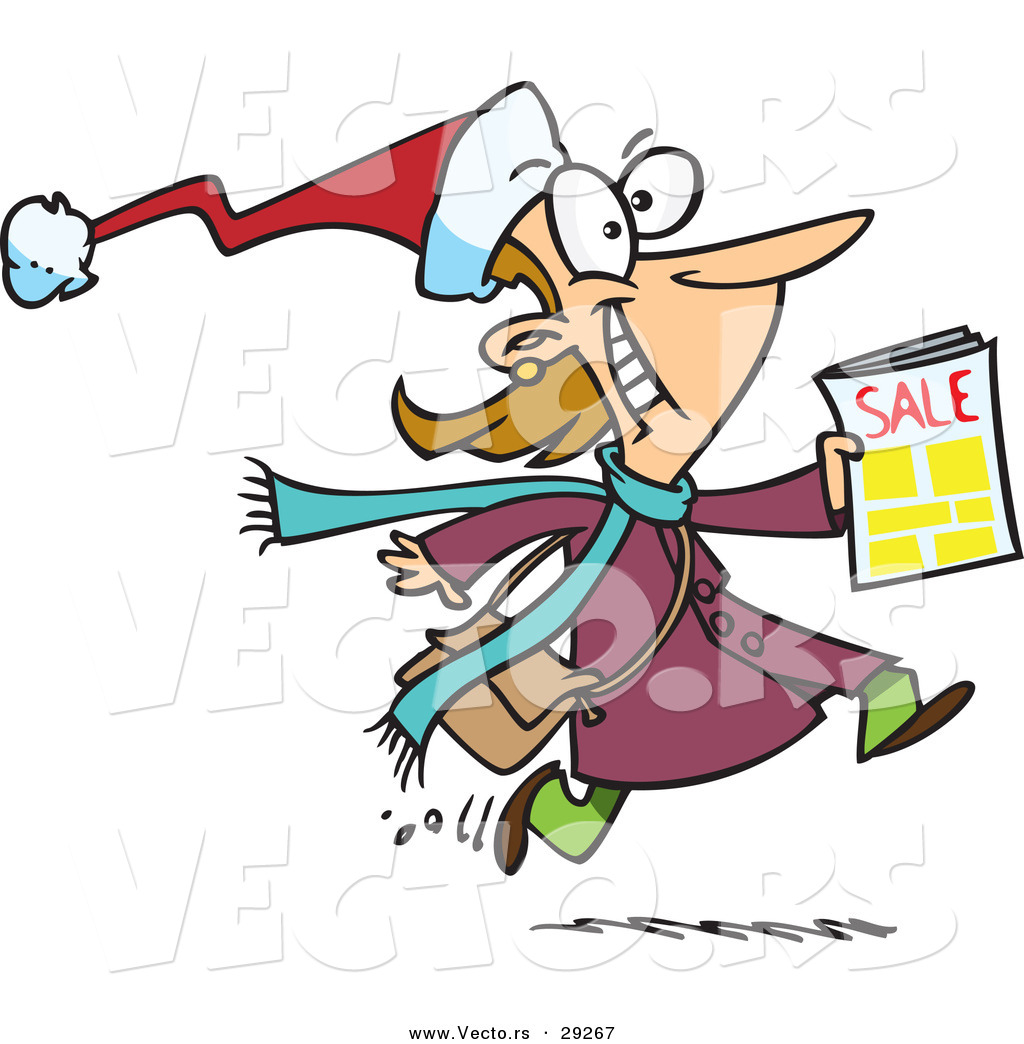1024x1044 Cartoon Vector Of A Happy Black Friday Shopper Running With Sale