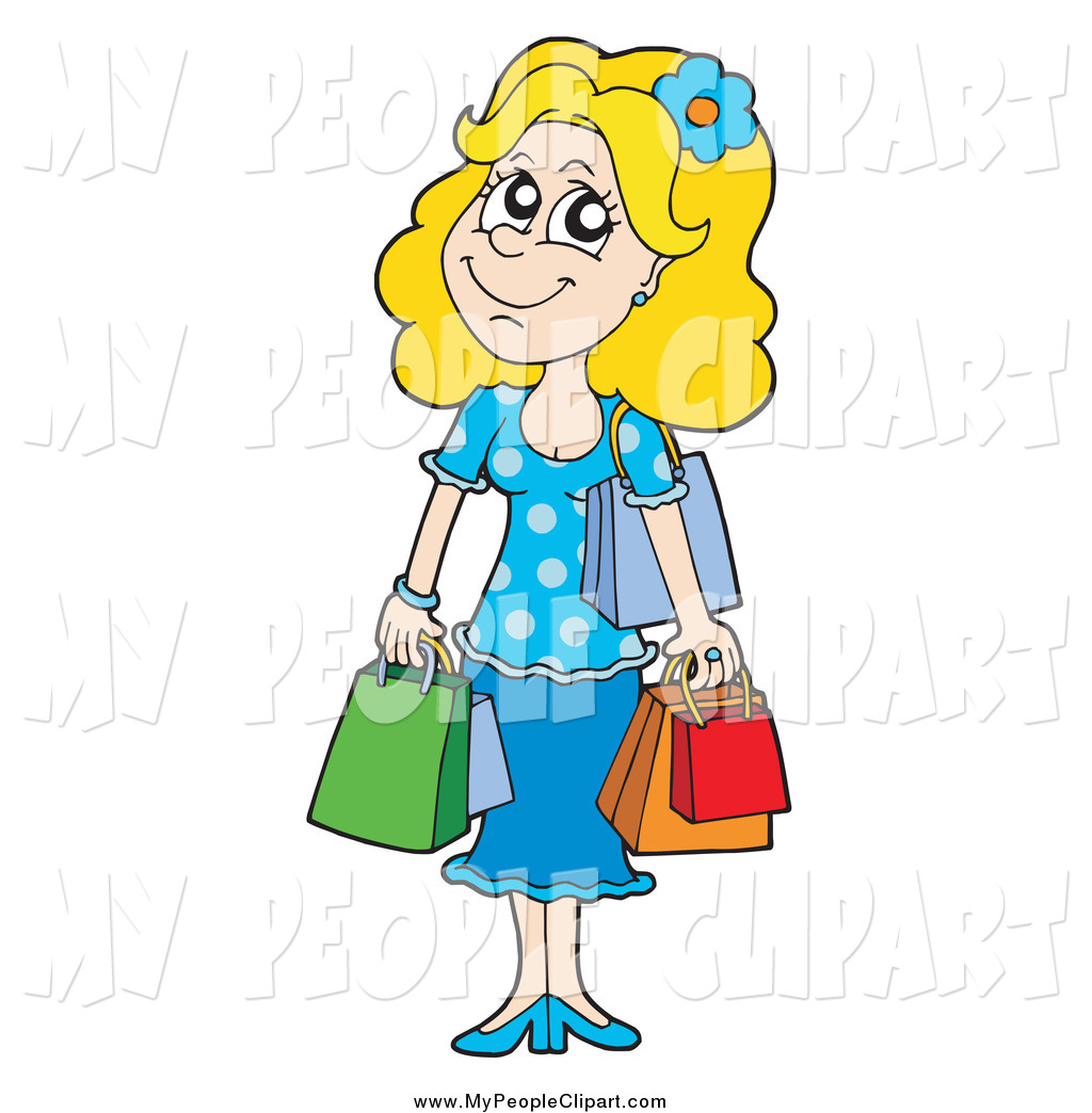 1024x1044 Clip Art Of A Happy Blond Shopping Woman By Visekart