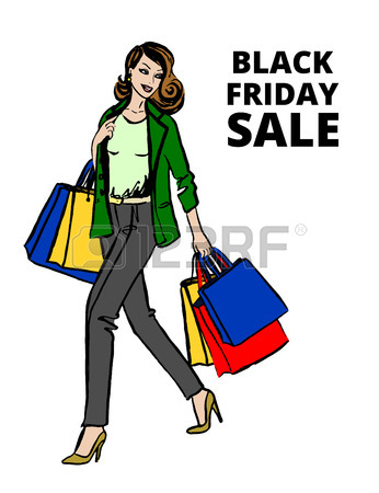 346x450 Fashion Sketch Of Beautiful Woman With Shopping Bags Royalty Free