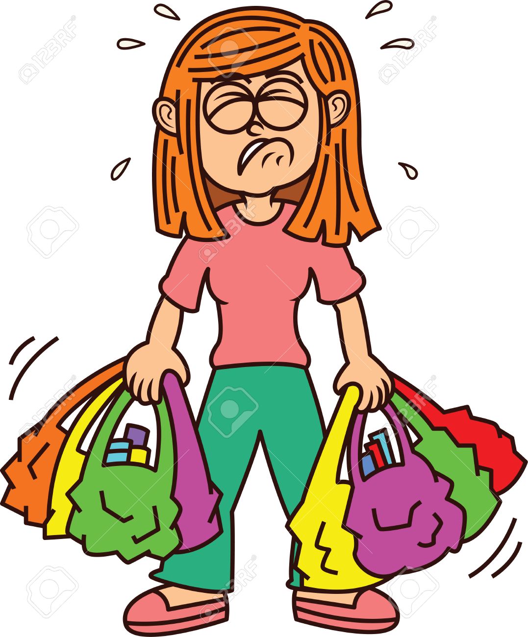 1077x1300 Girl Carrying Heavy Shopping Bags Royalty Free Cliparts, Vectors