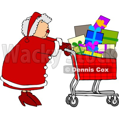 400x400 Clause Pushing A Shopping Cart Full Of Christmas Presents Clipart