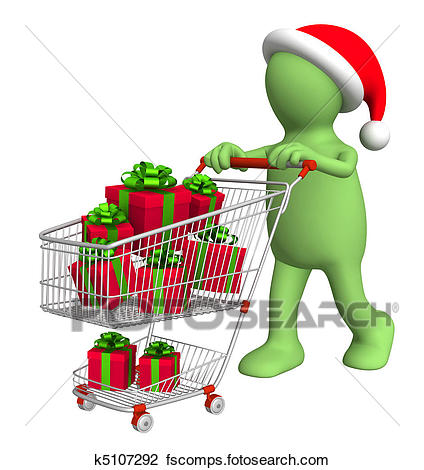 424x470 Clip Art Of Consumer With Shopping Cart And Gifts K5107292