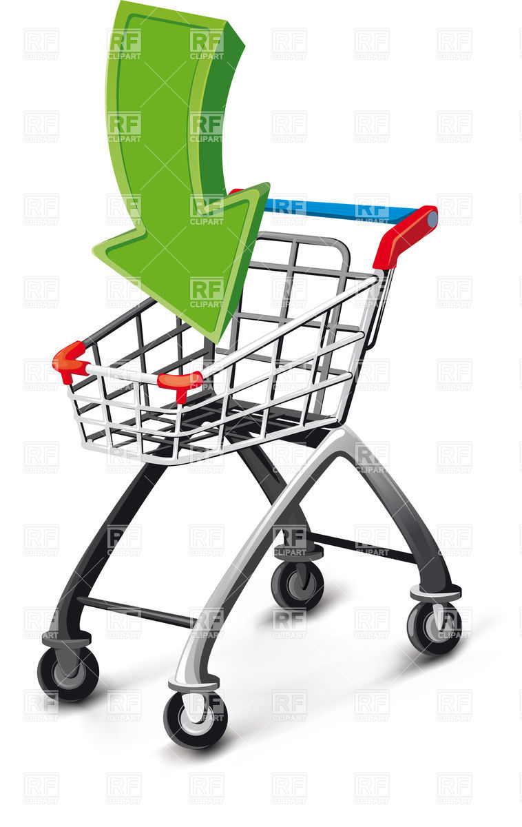 758x1200 Empty Supermarket Cart With Green Arrow Royalty Free Vector Clip
