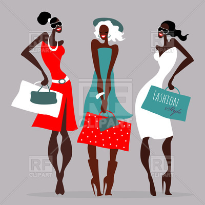400x400 Beautiful Stylized Fashion Women With Shopping Bags Royalty Free