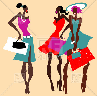 400x397 Retro Style Background With Women With Shopping Bags Royalty Free