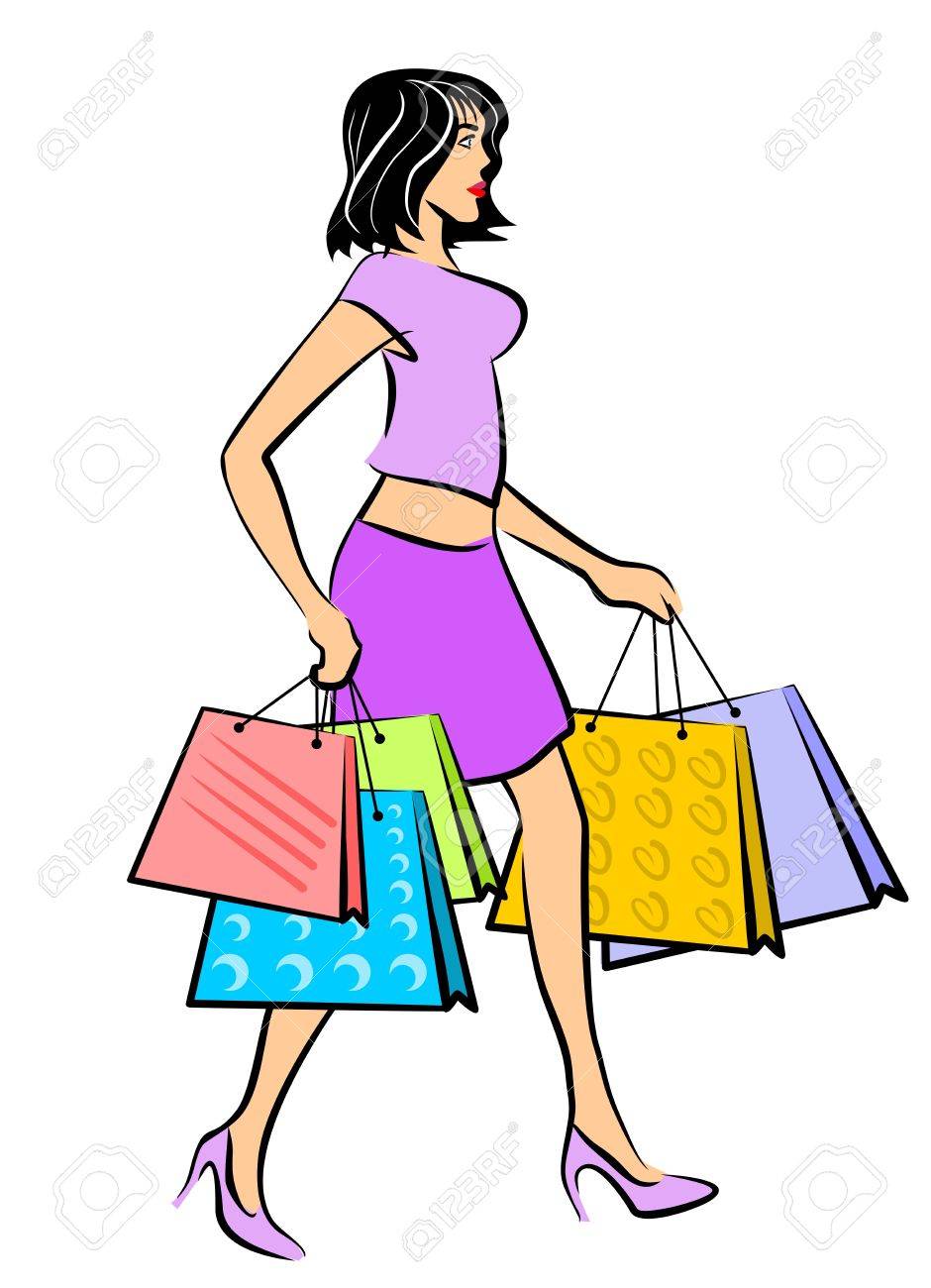 940x1300 Brunette Girl Holding A Lot Of Shopping Bags Royalty Free Cliparts