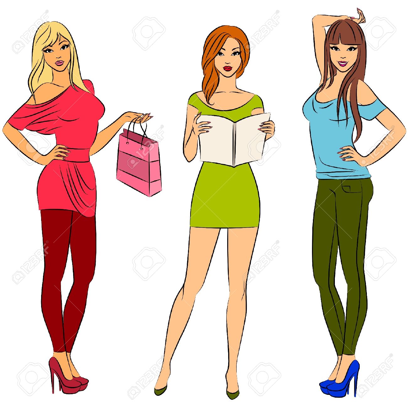 1300x1300 10545557 Beautiful Fashion Shopping Girls Stock Vector Fashion