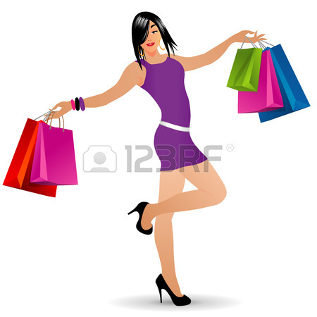 450x450 Vector Illustration Of Shopping Girl Drawing On White Background