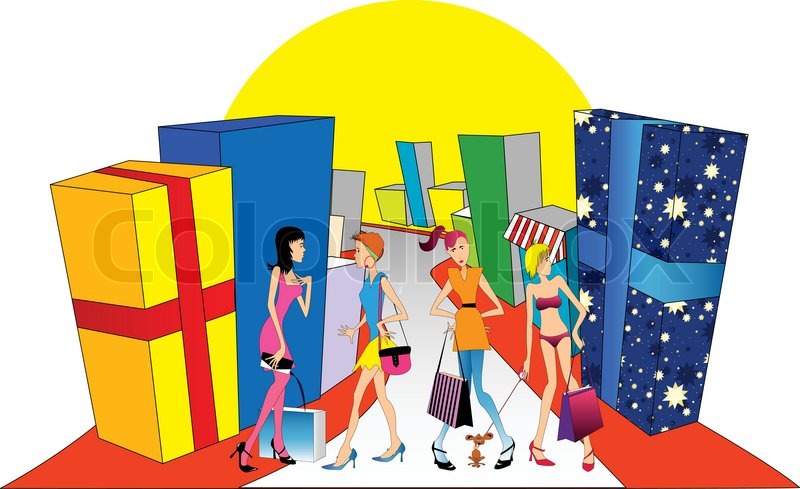800x489 Gifts And Girls Go Shopping Vector Stock Vector Colourbox