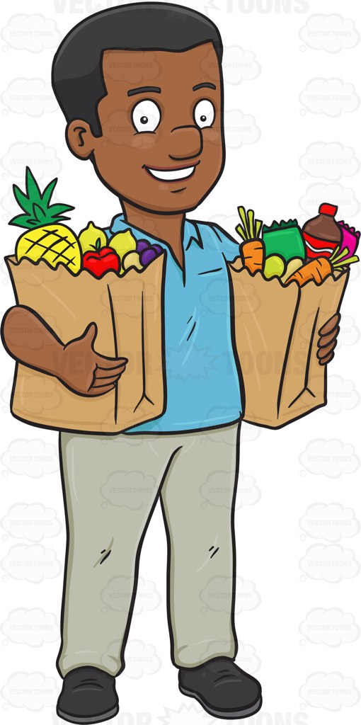 510x1024 A Black Man Looking Fulfilled After Some Grocery Shopping Cartoon