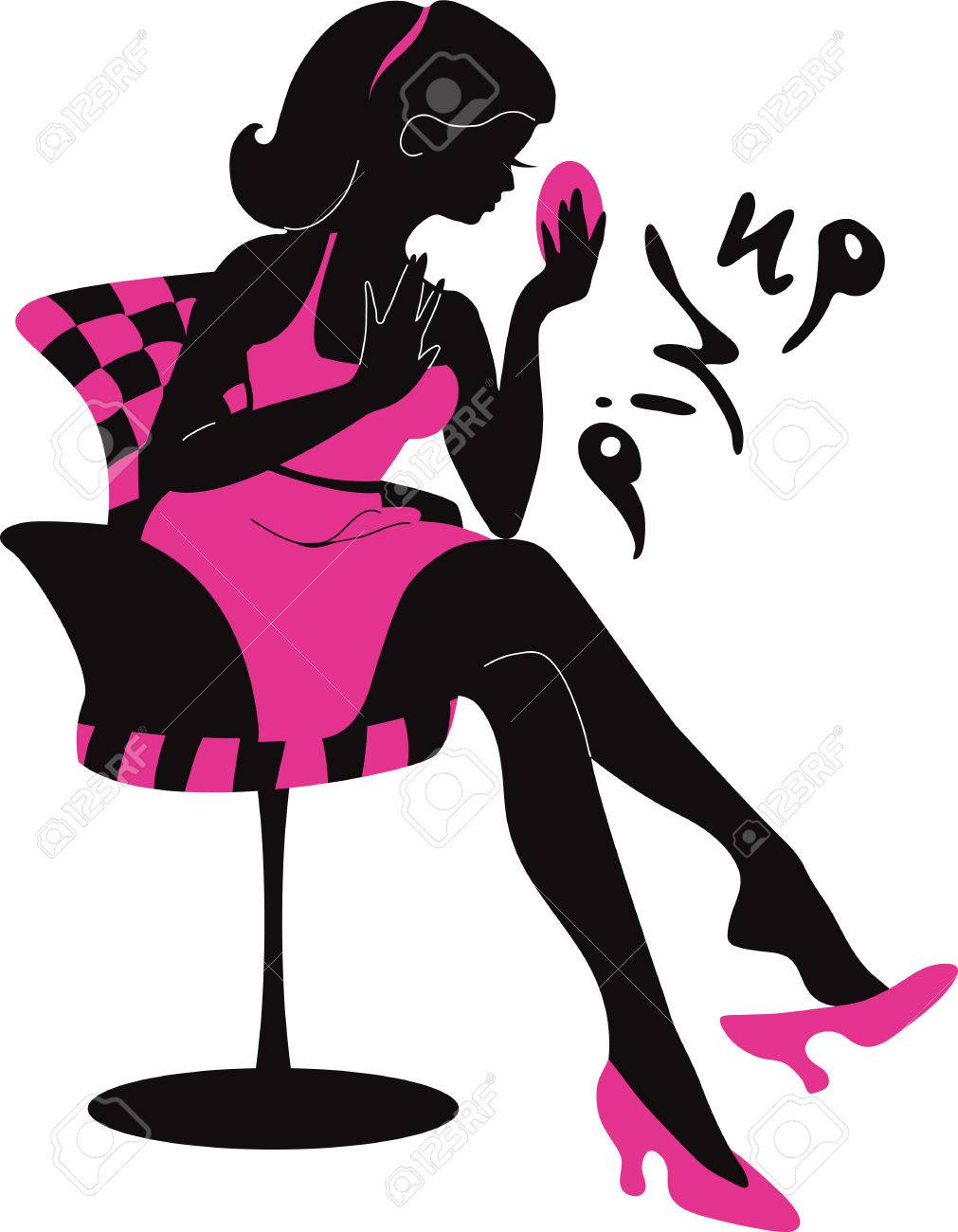 1011x1300 Pin Up Woman Silhouette With Dress. Stylish Vector Illustration
