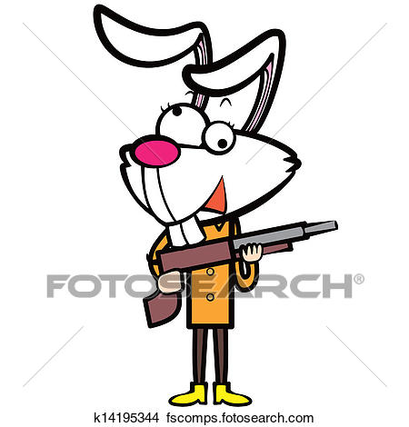 450x470 Clipart Of Cartoon Rabbit Hunter With A Shotgun K14195344