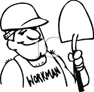 300x295 Art Image Black And White Construction Worker With A Shovel