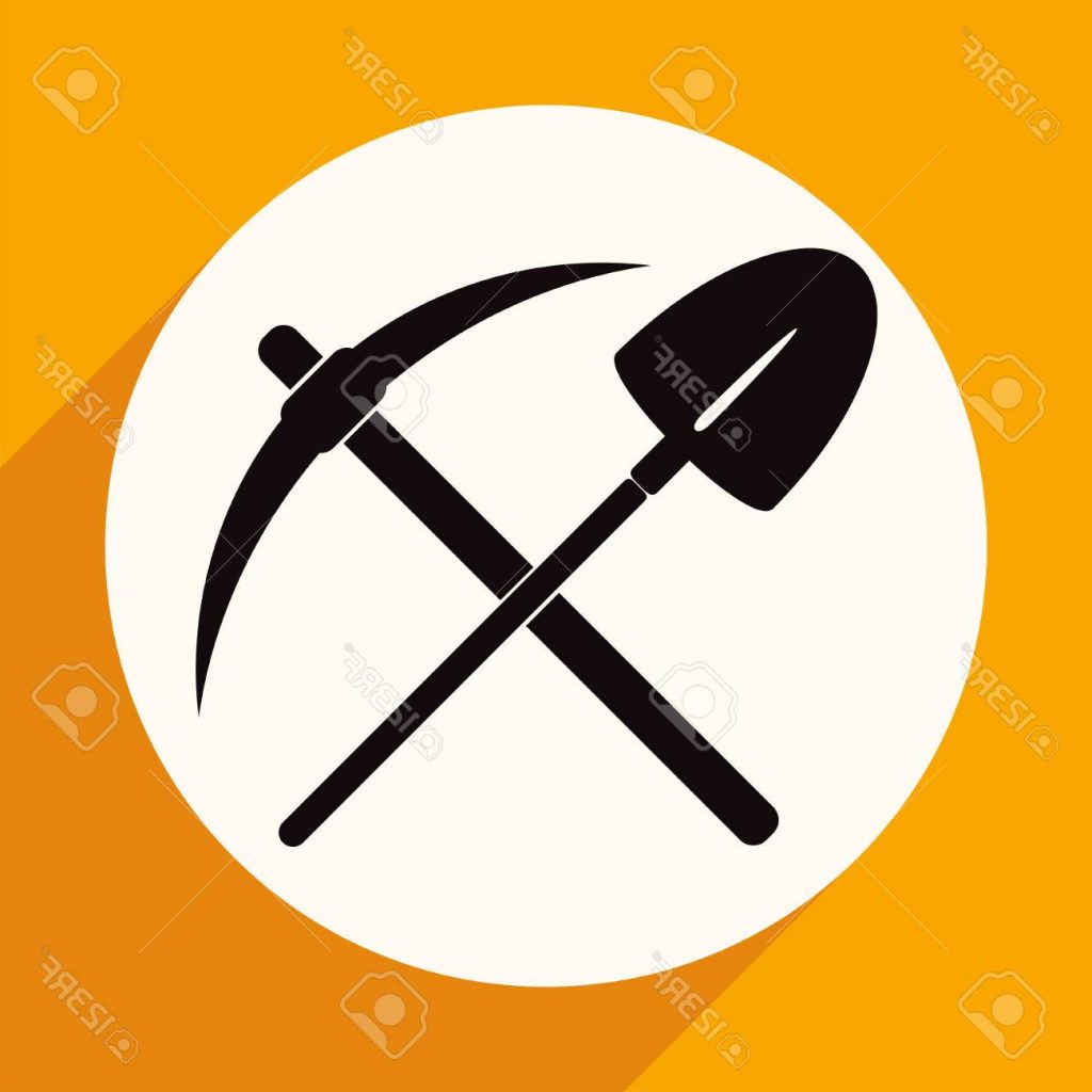 1024x1024 Unique Icon Pick And Shovel On White Circle With Long Shadow Stock