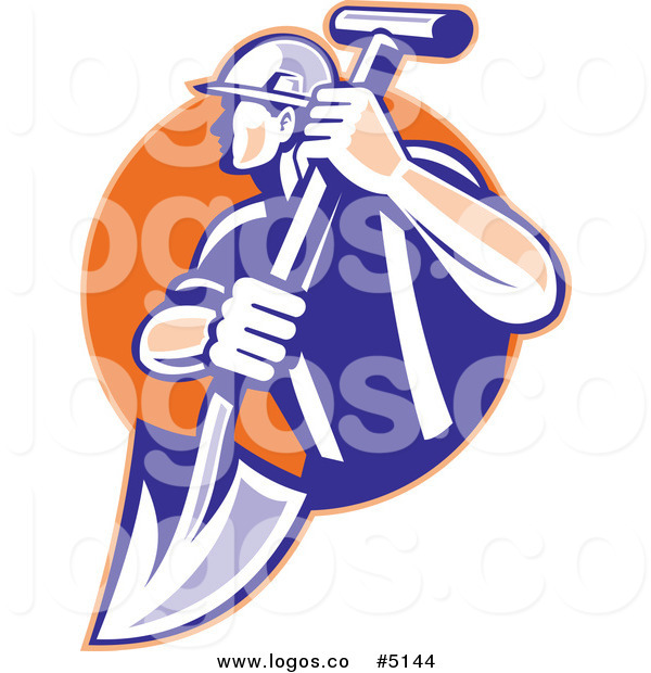 600x620 Royalty Free Vector Of A Construction Worker And Shovel Logo By