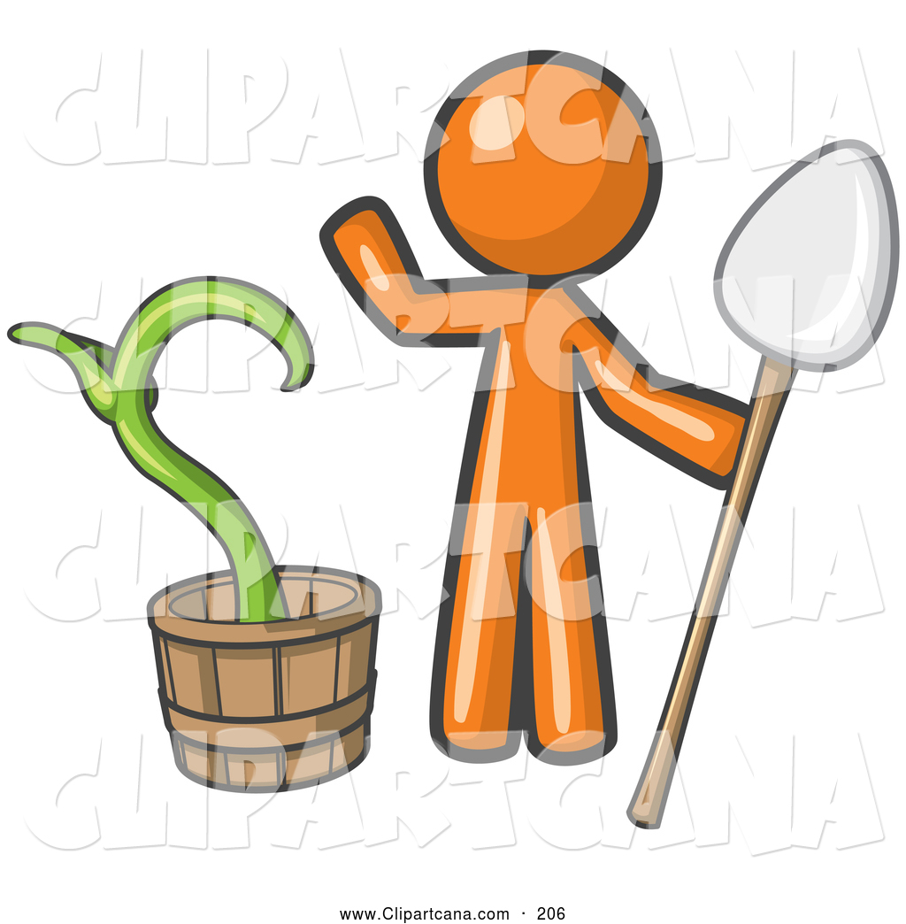 1024x1044 Vector Clip Art Of An Orange Man Holding A Shovel By A Growing