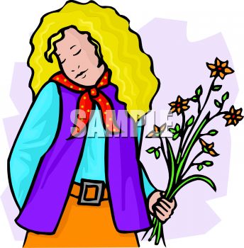 344x350 Royalty Free Clip Art Image Shy, Sensitive Girl With Flowers