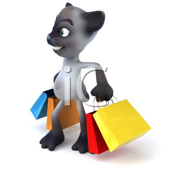 350x350 Royalty Free Clip Art Image 3d Siamese Cat Carrying Shopping Bags