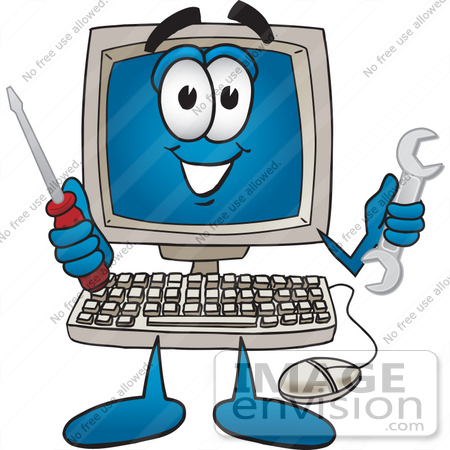 450x450 Cliprt Graphic Of Desktop Computer Cartoon Character Holding