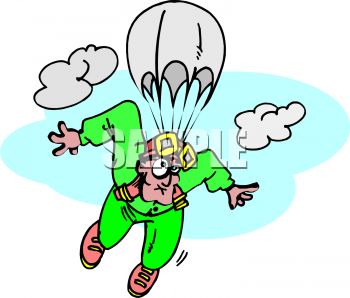 350x298 Clip Art Illustration Of A Man Skydiving. He Has A Funny Look
