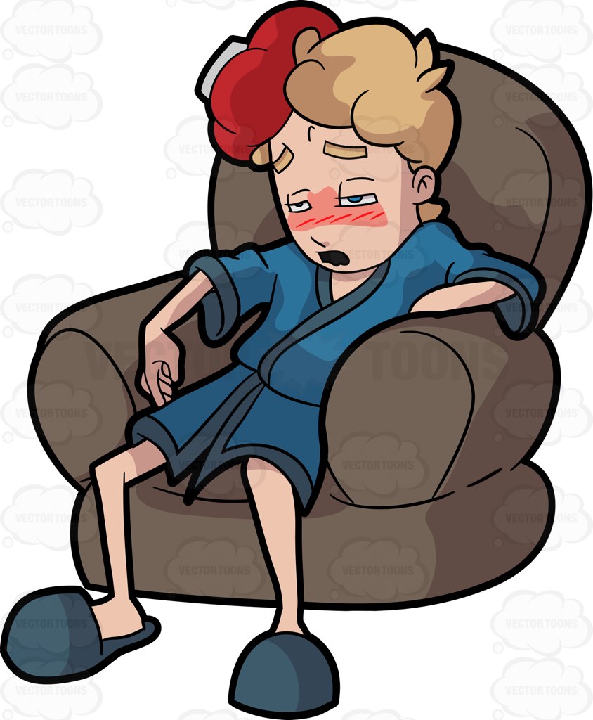 844x1024 A Sick Man Resting On A Sofa Chair Cartoon Clipart