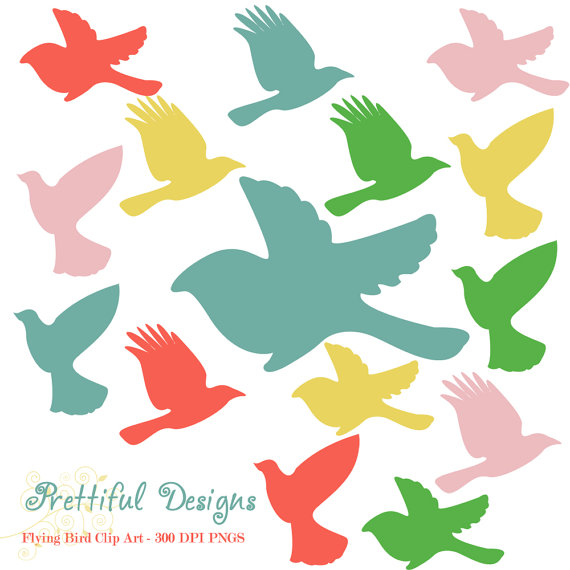 570x570 Flying Bird Silhouette Clip Art Muted Rainbow Clipart Instant
