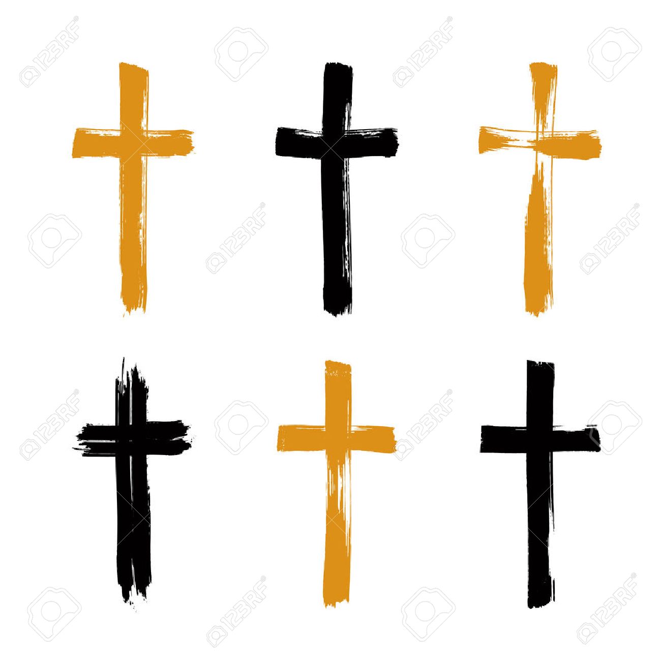 1300x1300 Set Of Hand Drawn Black And Yellow Grunge Cross Icons, Collection