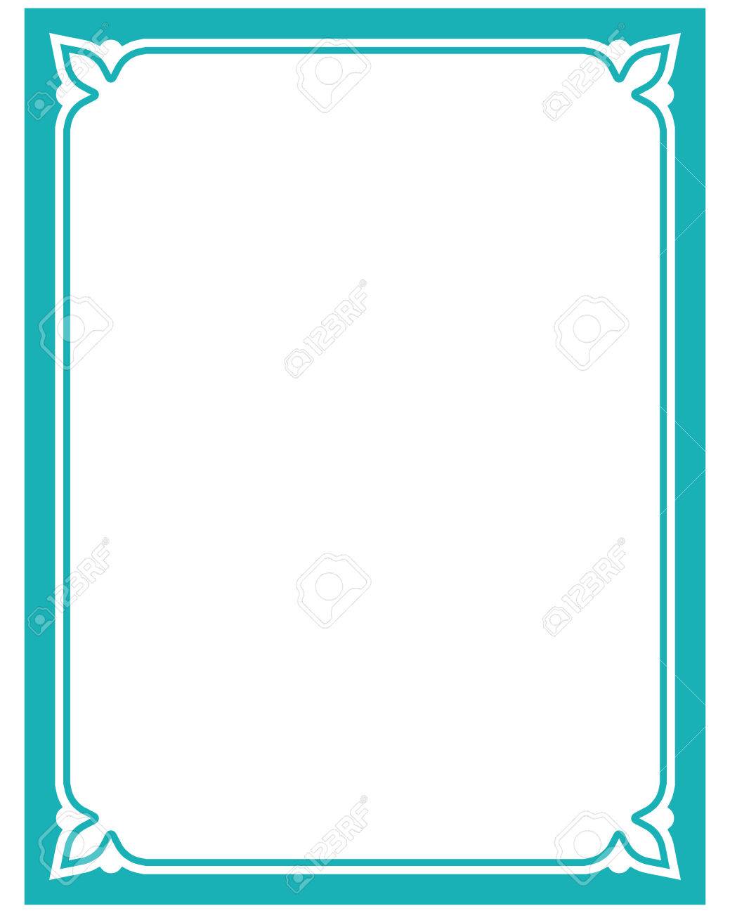 1039x1300 Blue Turquoise Border Frame Deco Vector Label Simple Line Corner