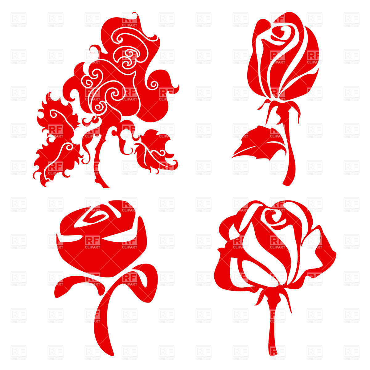1200x1200 Simple Rose Flower Sketch In Different Styles Royalty Free Vector