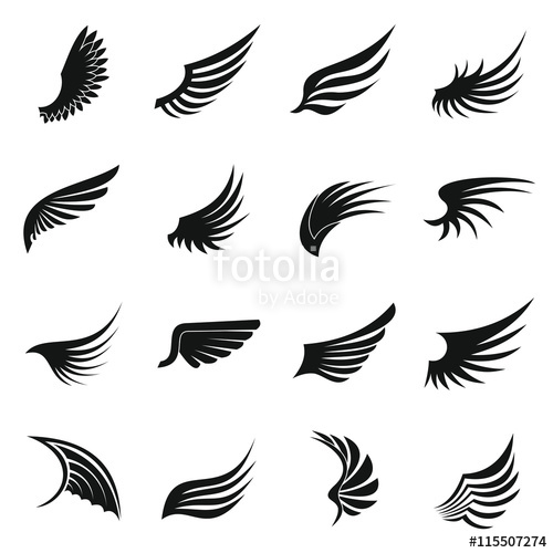 500x500 Wing Icons Set In Simple Ctyle. Birds And Angel Wings Set