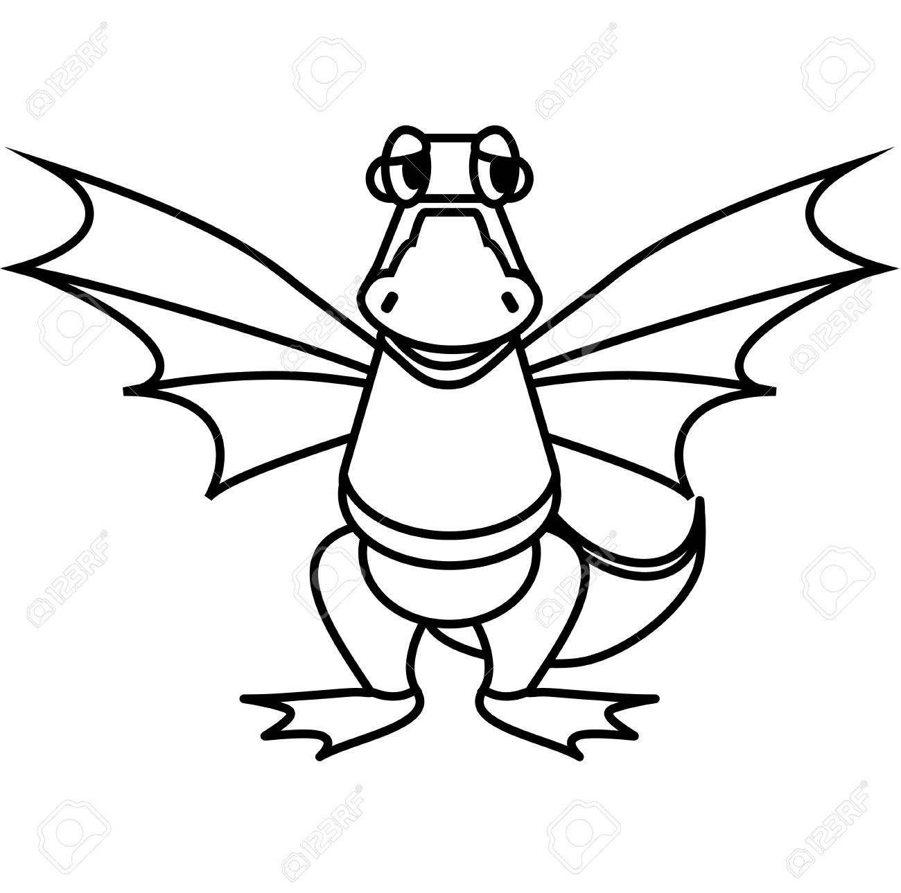 1300x1289 Simple Line Drawing. Kind Dragon Royalty Free Cliparts, Vectors