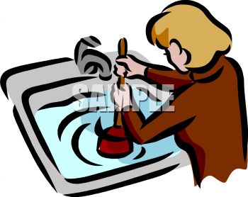 350x278 Woman Using A Plunger On A Clogged Sink