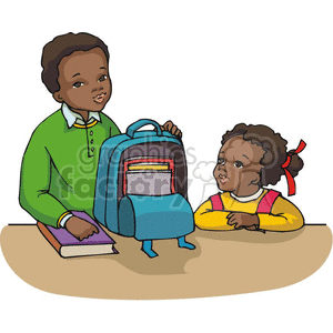 300x300 Royalty Free Cartoon African American Brother And Sister Students