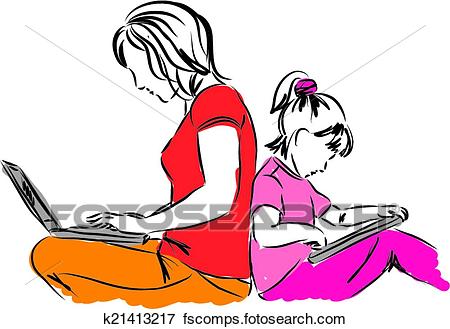 450x329 Clip Art Of Mom And Daughter Sitting Down With K21413217