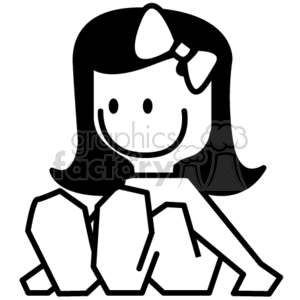 300x300 Royalty Free Black And White Little Girl Sitting Down With A Bow