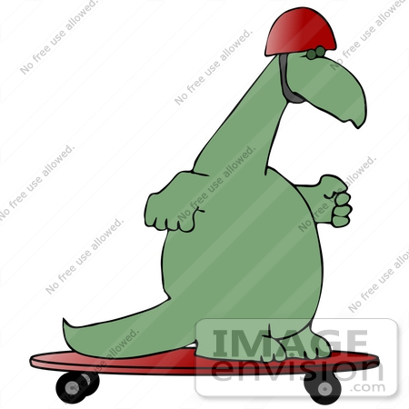 450x450 Clip Art Graphic Of A Green Dinosaur Skateboarding On A Red